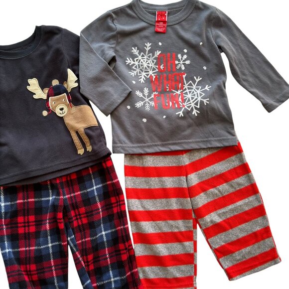 3 Pairs Baby Boy 2-Piece Holiday Fleece Pajama Sets 12M Moose Reindeer Snowflake - Picture 4 of 12
